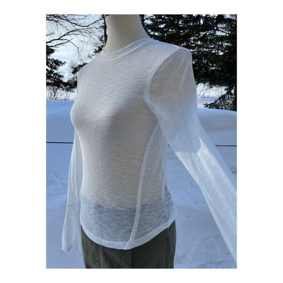 Free People Cecilia Tee Evening Cream XS NWT Bell Sleeves Sheer Fitted Crew - Picture 7 of 15